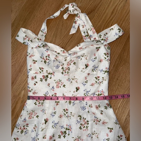 LIKE NEW Reformation 100% Linen Stanford Mini Dress White Floral Size 4 - Picture 9 of 12
